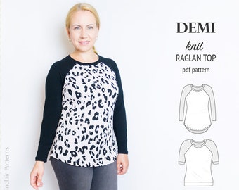 Knit raglan top pdf pattern / top pattern / sewing pattern for women with pdf sewing tutorial / instant download