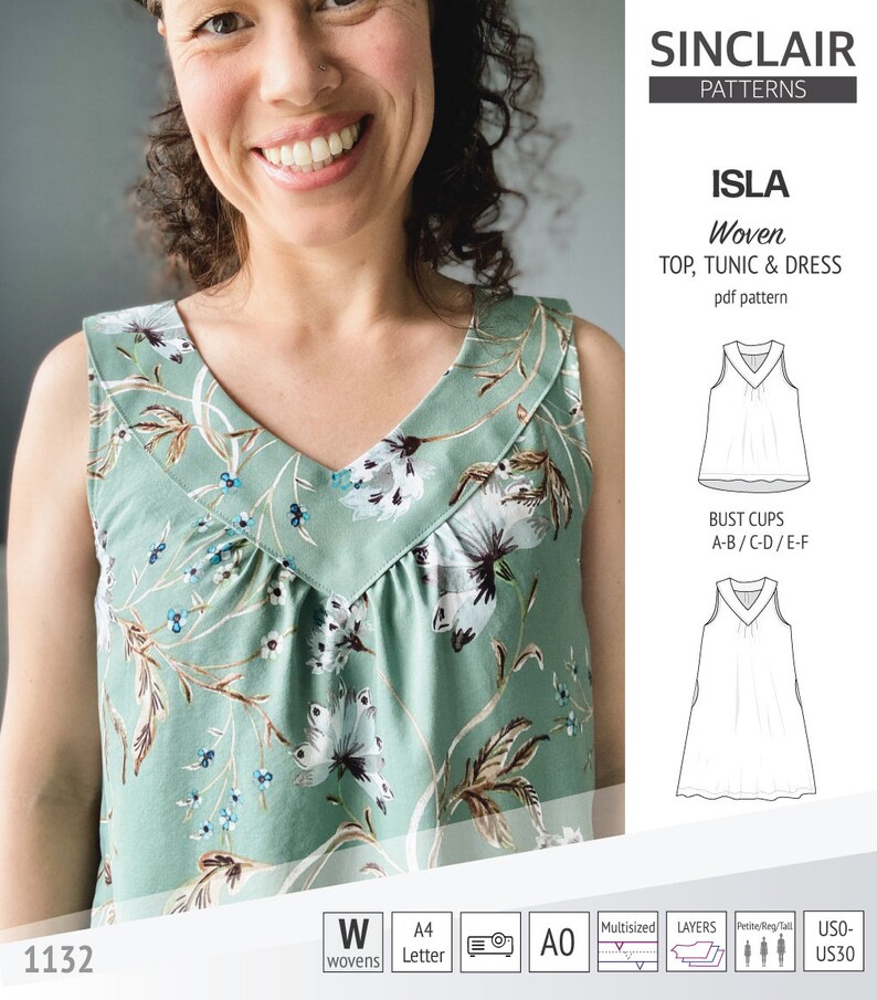 Isla V-neck Top and Dress for Woven Fabrics (pdf Sewing Pattern) - Etsy