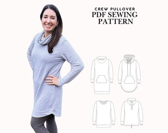 Crew pullover and hoodie (pdf sewing pattern) US0-US30 Petite, Regular and Tall