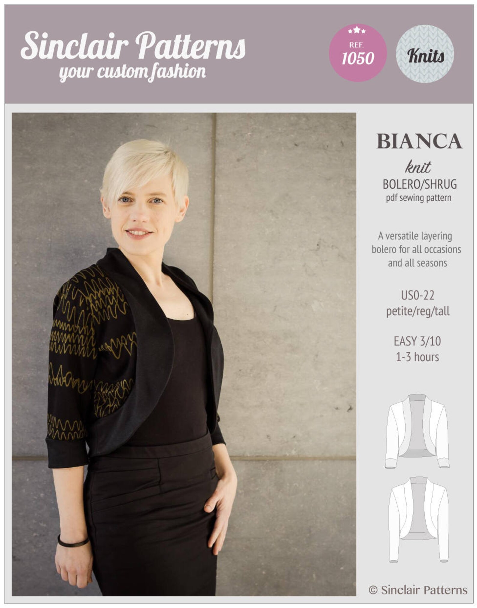 Knit Bolero Sewing Pattern: Bianca Shrug, XS-XXL (PDF Pattern) - Etsy