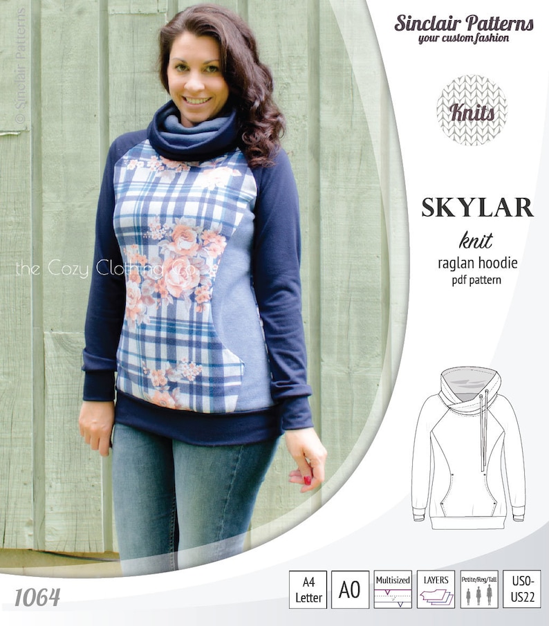 Skylar knit raglan hoodie pdf sewing pattern for women image 2