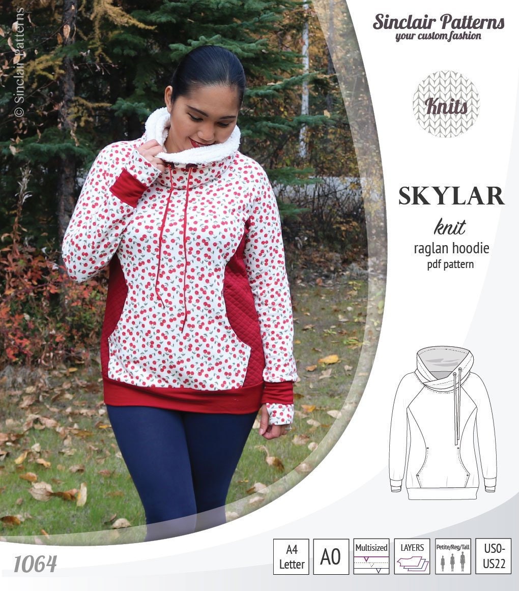 Skylar Knit Raglan Hoodie Pdf Sewing Pattern for Women 