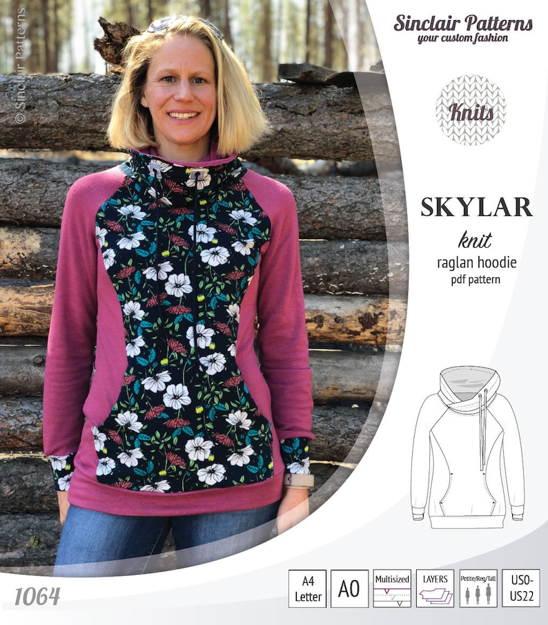 Skylar knit raglan hoodie pdf sewing pattern for women image 6