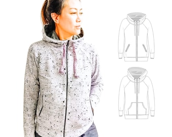 Journey zip up knit raglan hoodie with different pocket styles (pdf sewing pattern)