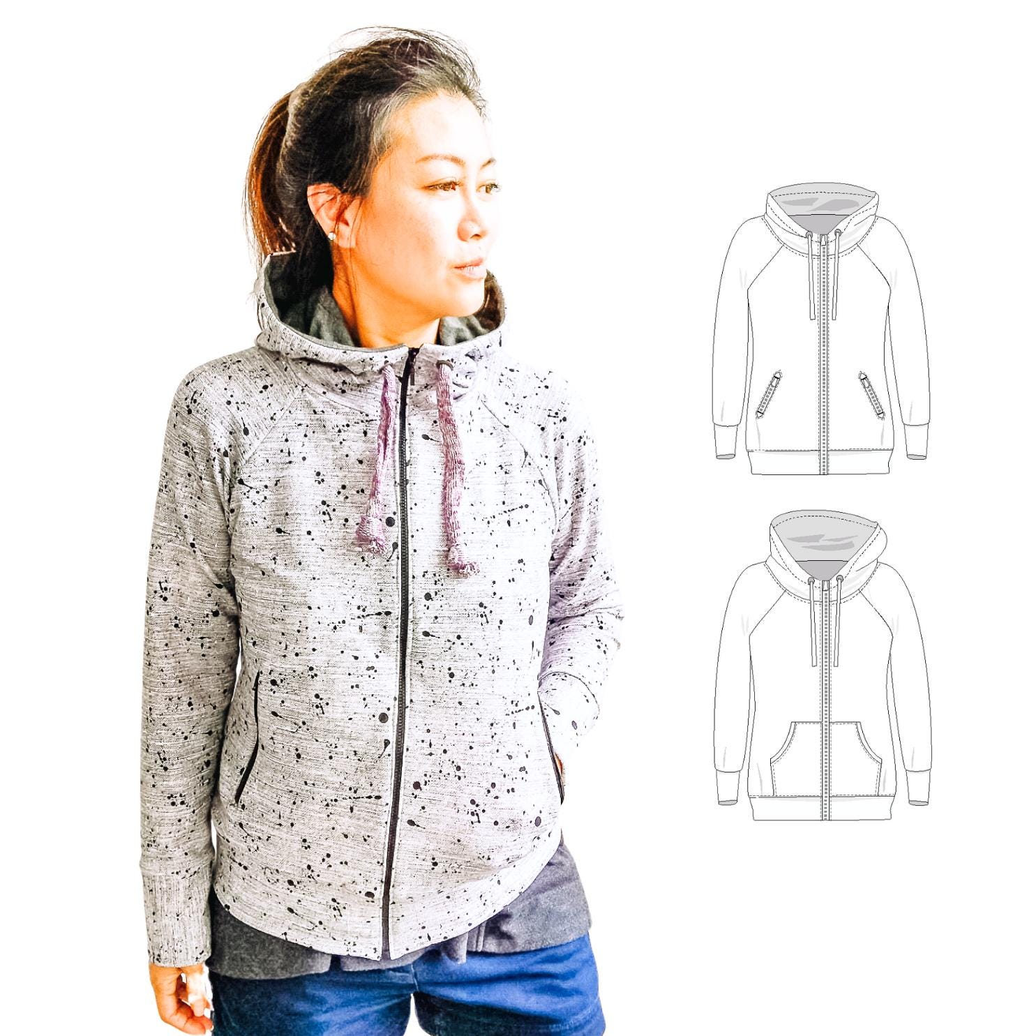 Journey Zip up Knit Raglan Hoodie With Different Pocket Styles