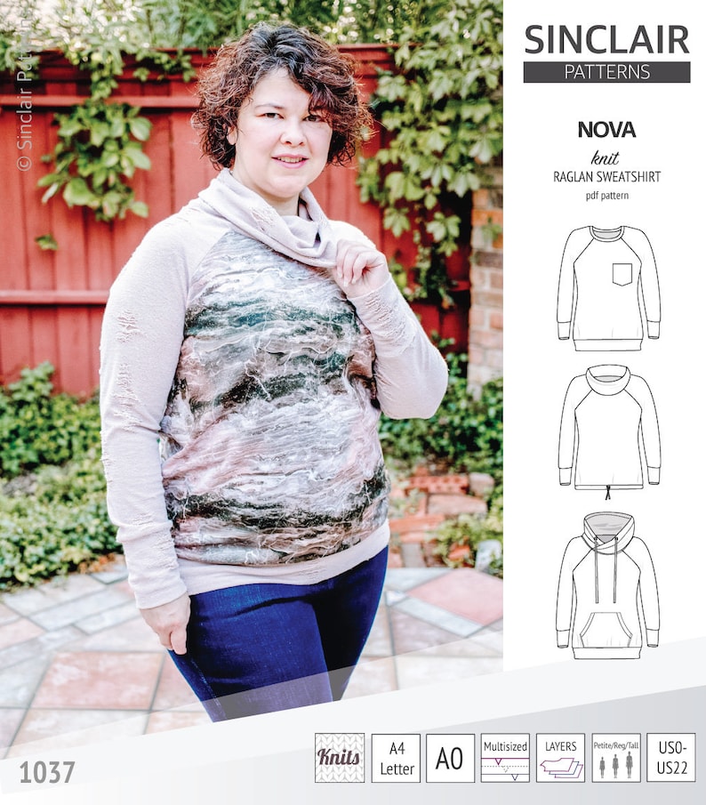 Nova knit raglan sweatshirt for women pdf sewing pattern | Etsy