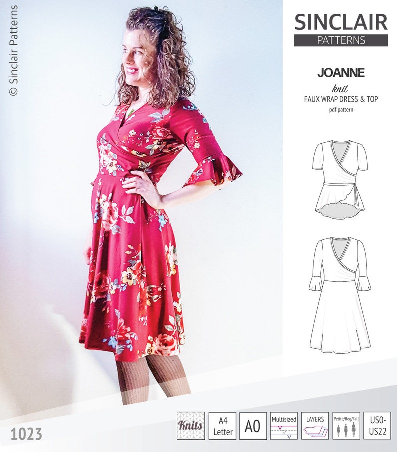 Joanne Faux Wrap Knit Dress pdf Sewing Pattern Etsy