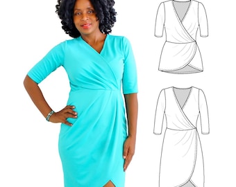 Knit Faux Wrap Dress & Top Sewing Pattern (PDF Download)