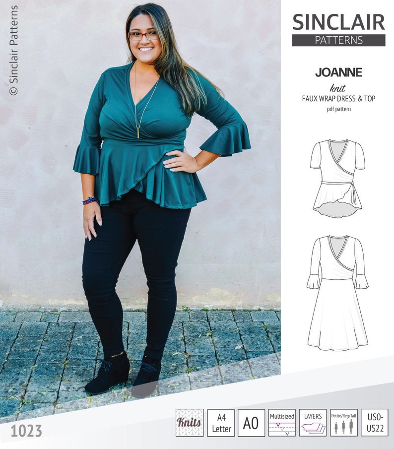 Joanne Faux Wrap Knit Dress pdf Sewing Pattern Etsy