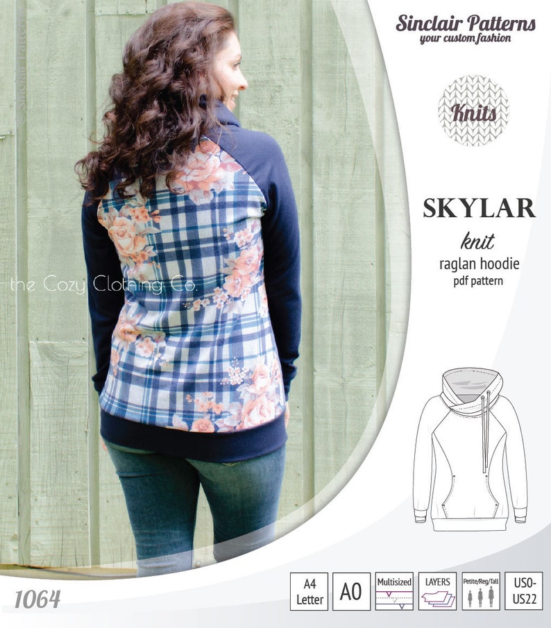Skylar knit raglan hoodie pdf sewing pattern for women image 3