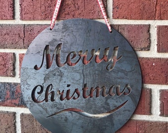 Merry Christmas Round Steel Sign, Christmas Decor, Farmhouse Decor, Rustic Decor, Christmas Gift, Porch Decor, Christmas Metal Sign