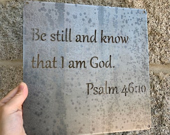 Be Still and Know That I am God Metal Sign, Psalm Metal Art, Bible Verse Wall Decor, Religious Wall Sign, Square Metal Signs