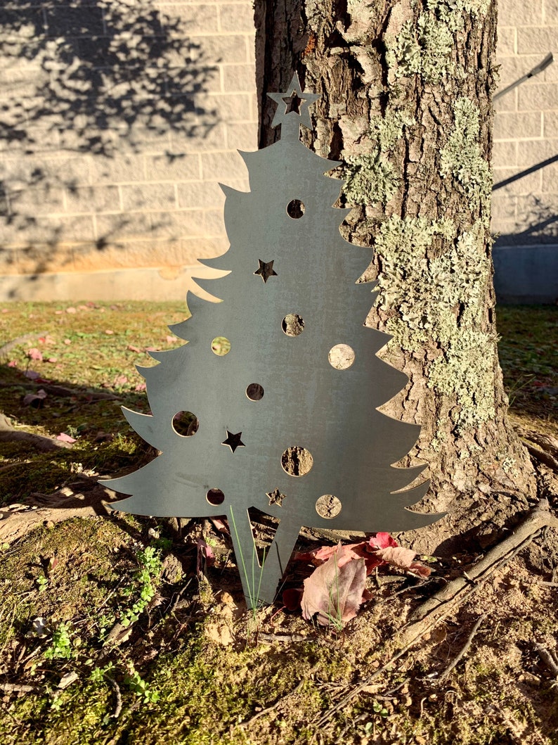 Christmas Tree Yard Art Metal Yard Art Garden Signs Holiday Etsy