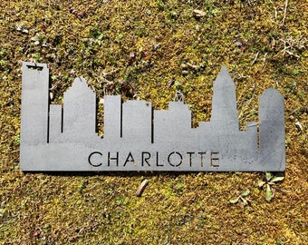 Metal Charlotte City Skyline Sign, Cityscapes, City Signs, Skyline Steel Signs, North Carolina Signs