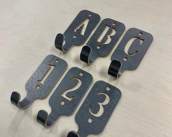 Metal Letter Hooks, Number Hooks, Initial Hooks, Coat Hangers, Backpack Hooks, Organization, Closet, Storage, Kitchen Hooks, Pet Leash Hook