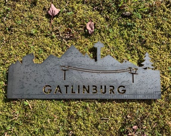 Gatlinburg Tennessee Custom Designed Skyline Steel Sign, Metal Skyline Sign,