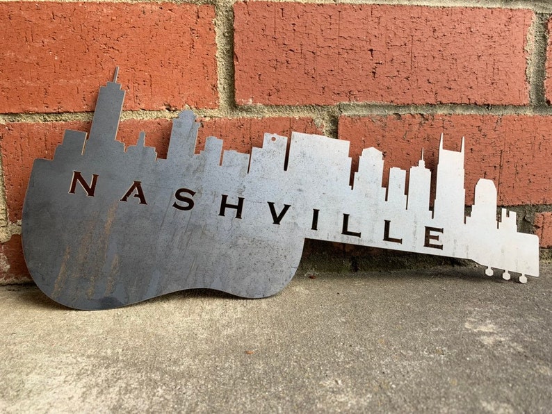 Nashville Skyline Steel Sign Nashville Metal Decor Guitar Etsy