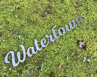 Watertown Word Metal Sign, Watertown Steel Wall Art, City Name Wall Decor