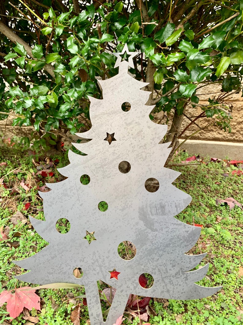 Christmas Tree Yard Art Metal Yard Art Garden Signs Holiday Etsy