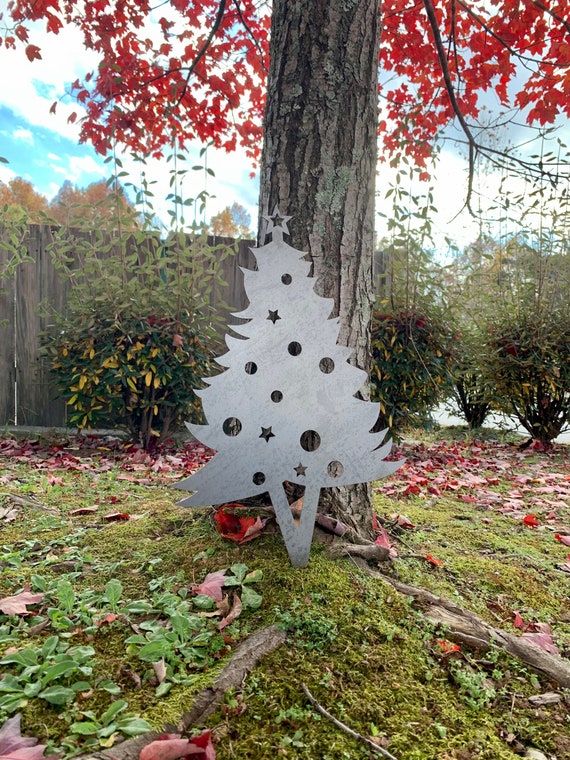 Christmas Tree Yard Art Metal Yard Art Garden Signs Holiday Etsy