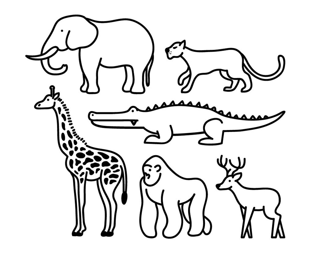 Wildes Tier Clipart Tier Grafik Icon-Design Umriss Cartoon | Etsy