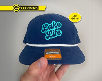 Lake Life Cap - 5 Panel Cap - Lake Life Hat - Rope Hat - Puff Print