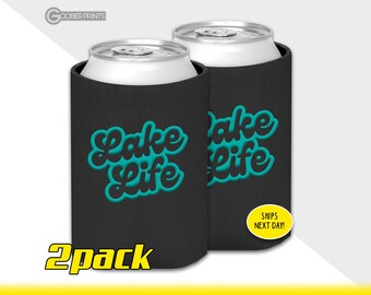 2 Pack of Lake Life Can Coolers - Puff Ink Can Cooler - Can holder for Lake - Beverage Insulator