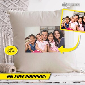 Family Photo Throw Pillow - 18&quot; x 18&quot; Canvas Pillow - Hand Made Pillow - Custom Pillow - Christmas Gift - Gift for Mom