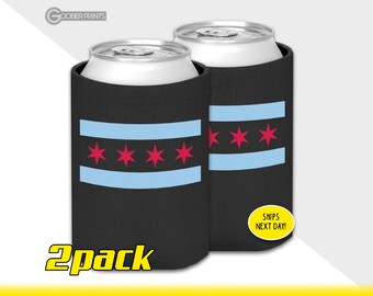 2 Pack of Chicago Flag Can Coolers - Chicago Can Cooler - Support Small Business - Beverage Insulator