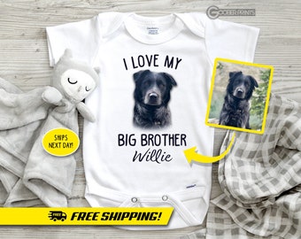 Custom Dog Onesie® - Pet Portrait - Cat Onesie® - Custom Onesie® - Big Brother Onesie® - Baby Gift - Protected by - Baby Shower Gift