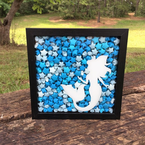 Zeemeermin schaduw vak zeemeermin kunst, Shadow Box Art, zeemeermin Decor, zeemeermin kunst aan de muur, Origami kunst, Decor van het huis van de zeemeermin, Mermaid kwekerij, Origami