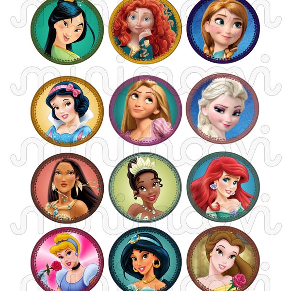 Set of 12 Disney Princess Printable Cupcake Toppers