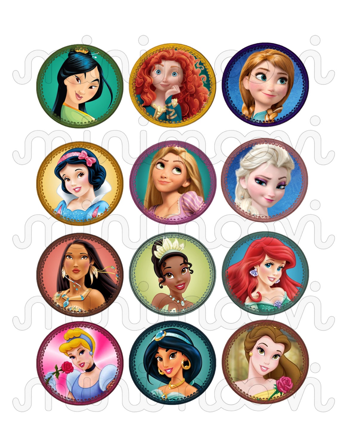 Set of 12 Disney Princess Printable Cupcake Toppers | Etsy