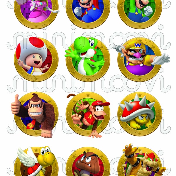 Set von 12 Super Mario Bros Cupcake Toppers