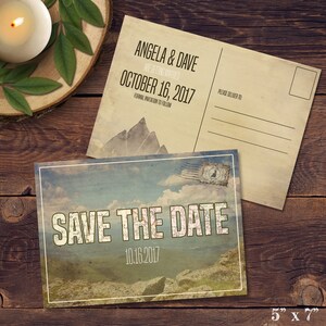 Carte postale imprimable "Retenez cette date" sur la montagne