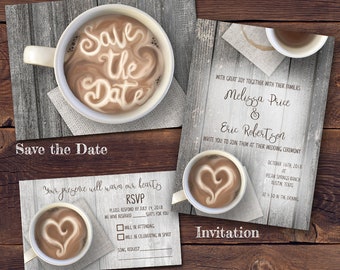 Coffee Cup/Hot Chocolate Printable Wedding Invitation Set-Includes Save the Date, Wedding Invitation, RSVP Card