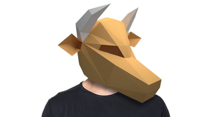 Bull Mask Papercraft PDF DIY Beef Paper Craft Low Poly paper Bull Head Cow