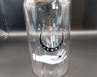 Witchy Crystal Moon Glass Tumbler | Celestial Aesthetic Cup