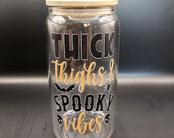 Thick Thighs & Spooky Vibes Glass Cup Mug