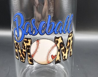 Baseball Mom Glass Cup Iced Coffee Tumbler with Bamboo Lid Sports Mom Gift