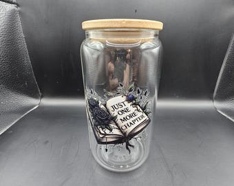 Just One More Chapter Glass Cup Book Lover Iced Coffee Cup with Roses Bamboo Lid