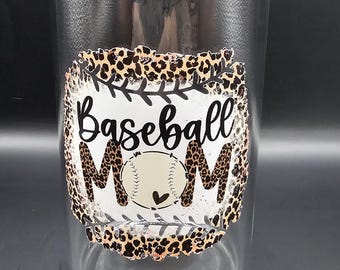 Baseball Mom Glass Cup Iced Coffee Tumbler with Bamboo Lid Sports Mom Gift