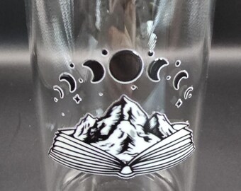 Bookish Moon & Mountain Glass Tumbler | Reader Aesthetic Cup
