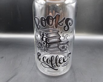 Books and Coffee Glass Cup Reader Iced Coffee Tumbler Book Lover Gift with Bamboo Lid