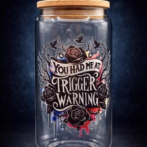 Mi hai conquistato con Trigger Warning Floral Vine Bicchiere da caffè freddo in vetro con coperchio in bambù