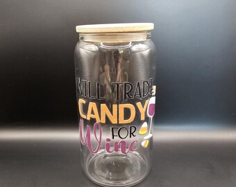 Trade Candy for Wine Halloween Glass Cup Mug