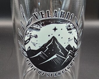 Velaris City of Starlight Glass Cup | Fantasy Mountain Tumbler | Bookish Bamboo Lid Glass