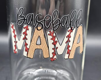 Baseball Mama Glass Cup Iced Coffee Cup with Bamboo Lid Sports Mom Gift