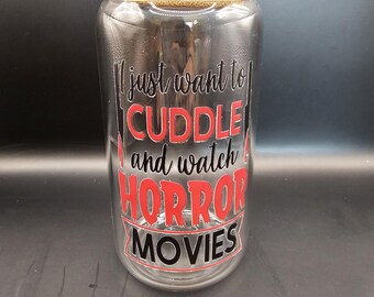 Cuddle & Watch Horror Movies Halloween Glass Cup Mug