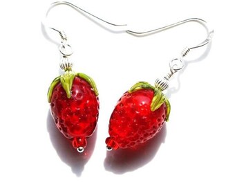 Earrings "Wild strawberries", lampwork